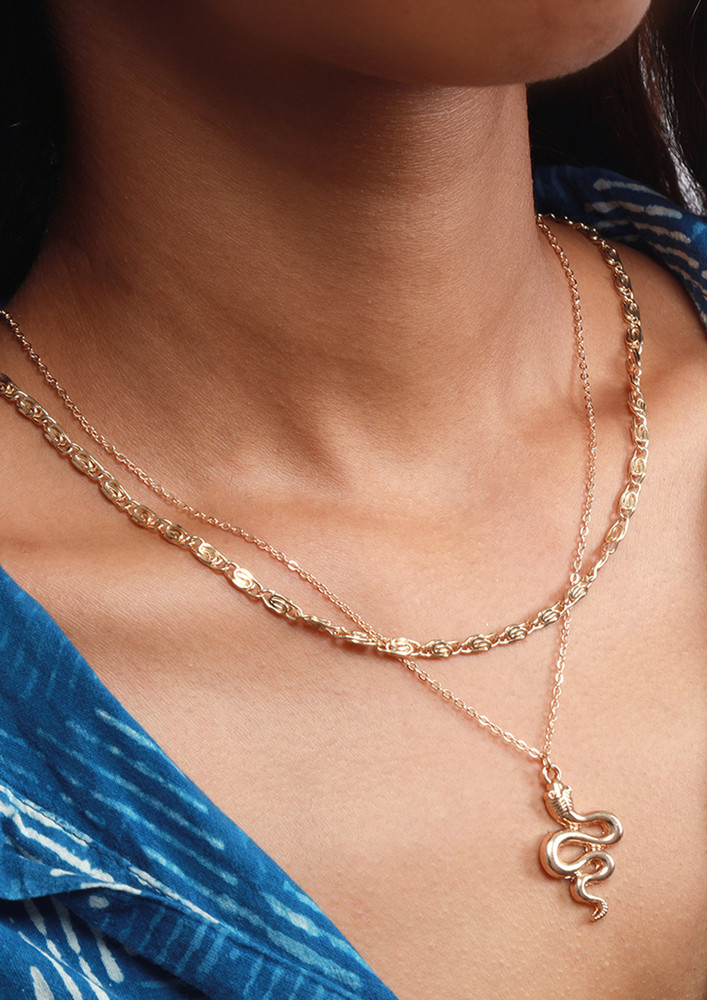 Snake Pendant Snail Chain-link Statement Gold-toned Layered Necklace