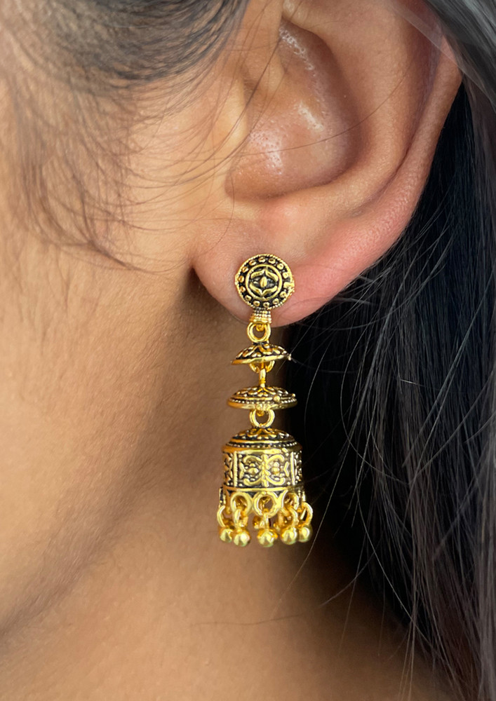 Ethnic Gold-toned Short Drop Jhumki Earrings