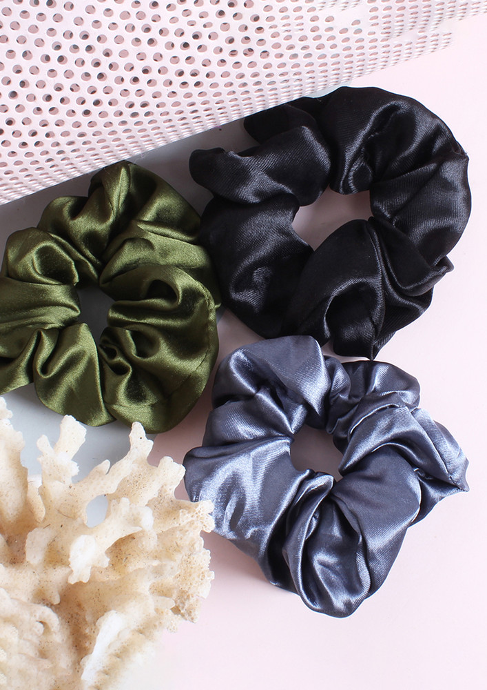 Set Of Three Multicolor Silk Scrunchie Hair Ties