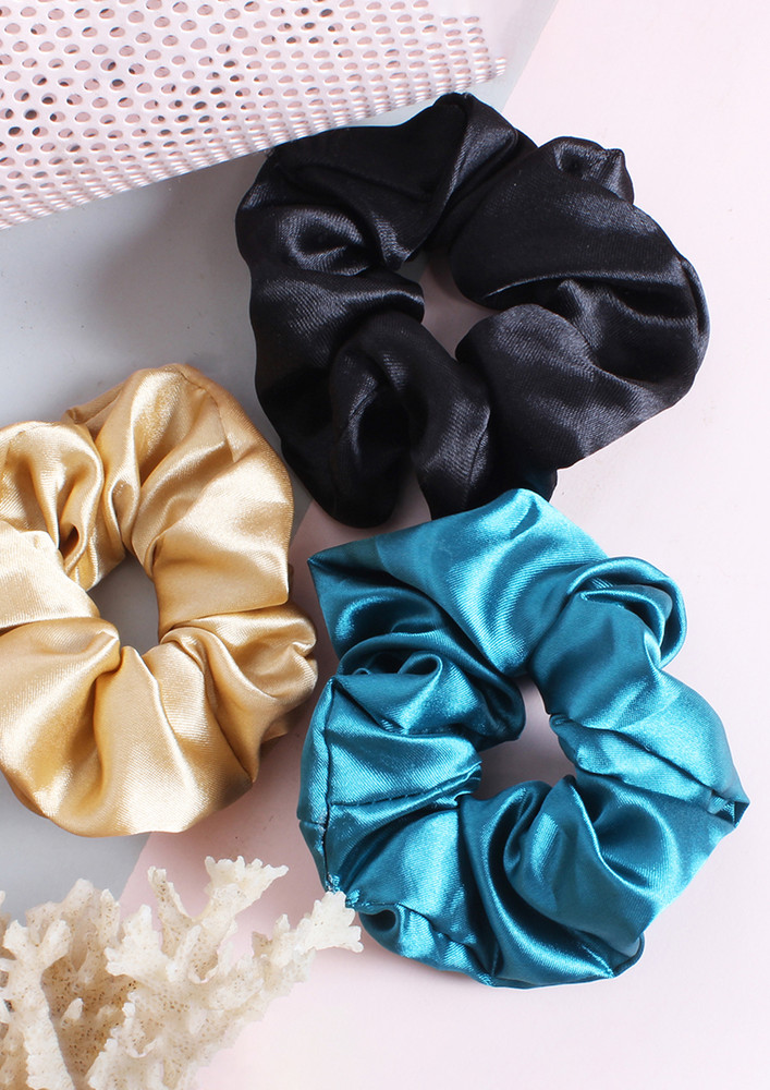 Set Of Three Colorful Silk Scrunchie Hair Ties