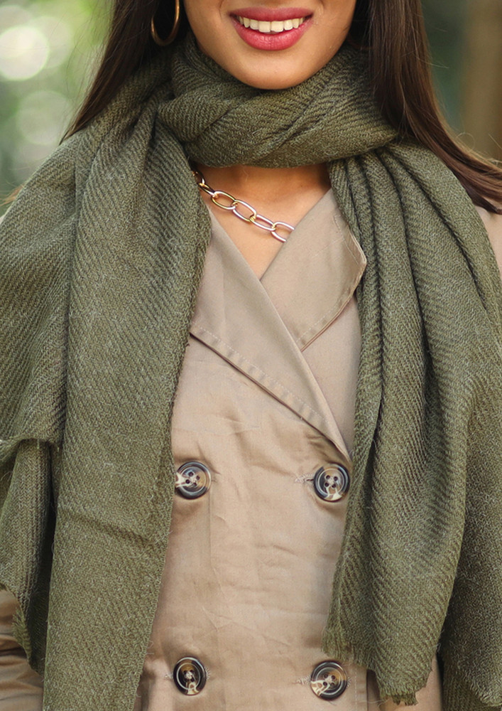 Contemporary Solid Olive Green Acrylic Winter Scarf