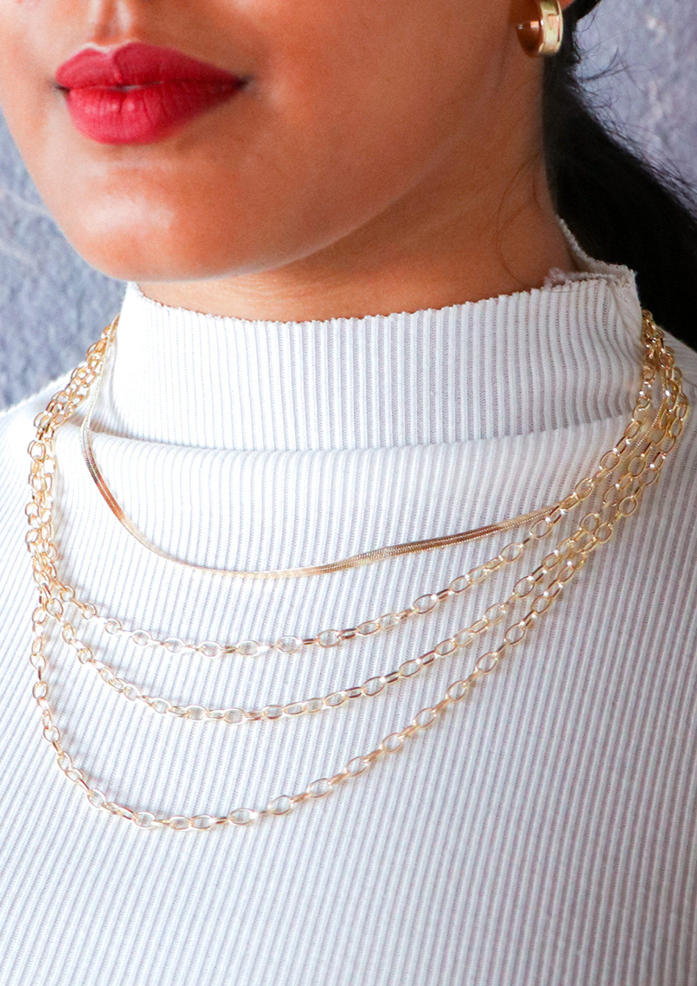 Contemporary Snake Chain & Cable Chain-Link Statement Gold-Toned Layered Necklace