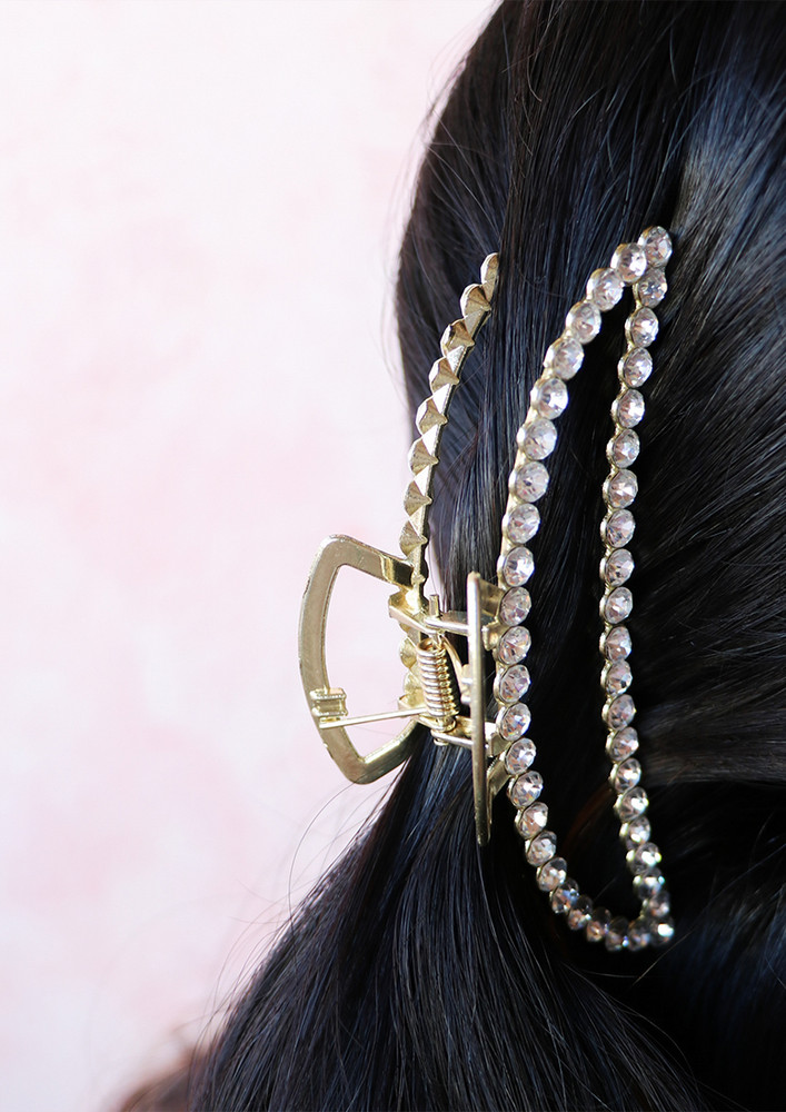 Oversized Chunky Statement Gold-toned Diamnate Studded Claw Clip