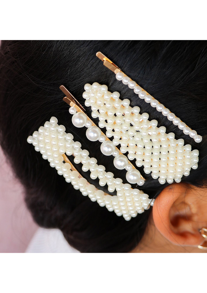 Set Of Four Statement Gold-toned Pearl Studded Hairclips