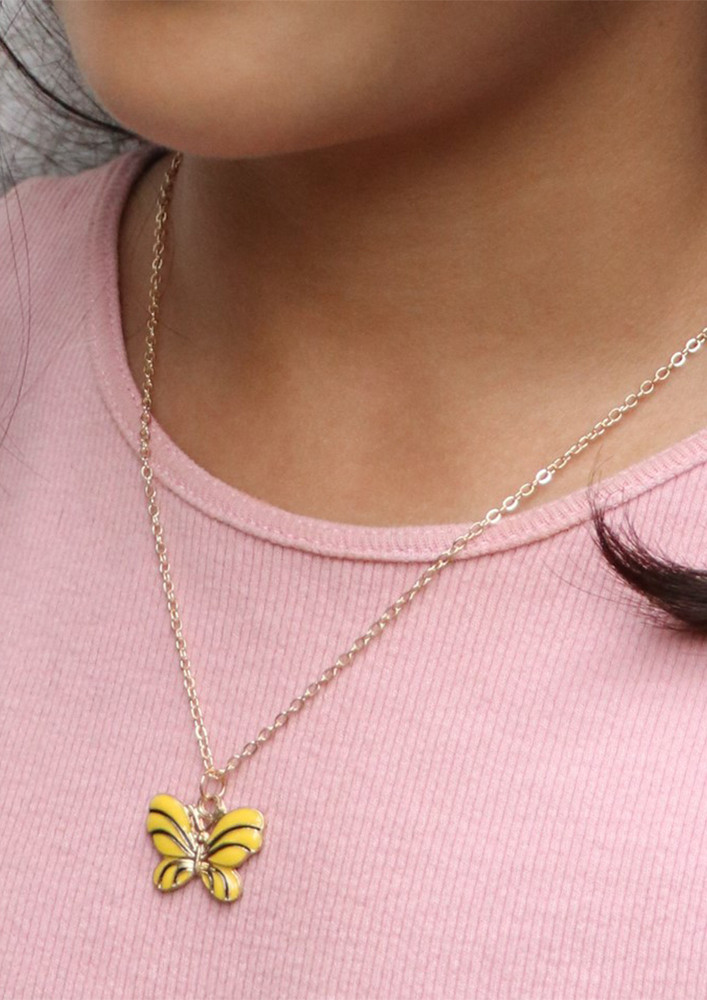 Butterfly Yellow Mini Pendant Gold-toned Dainty Necklace