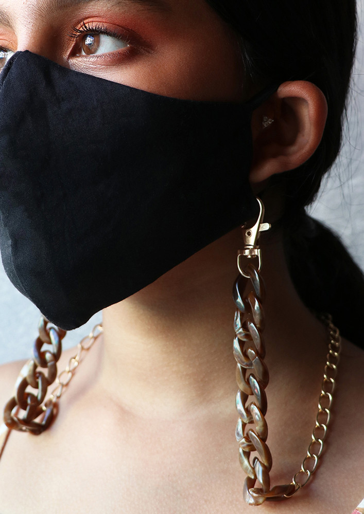 Metallic Gold-toned Chain-link Marble Brown Acrylic Mask Chain Or Sunglass Chain