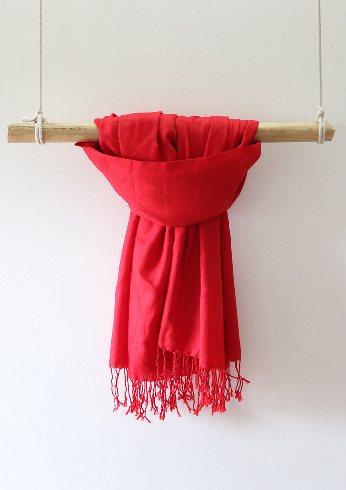 Contemporary Solid Bright Red Acrylic Winter Scarf