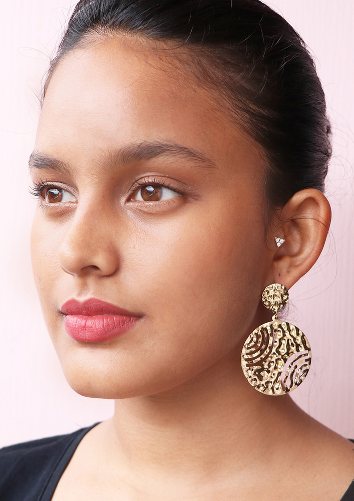 Chunky Bold Textured Gold-toned Oversized Circular Drop Earrings