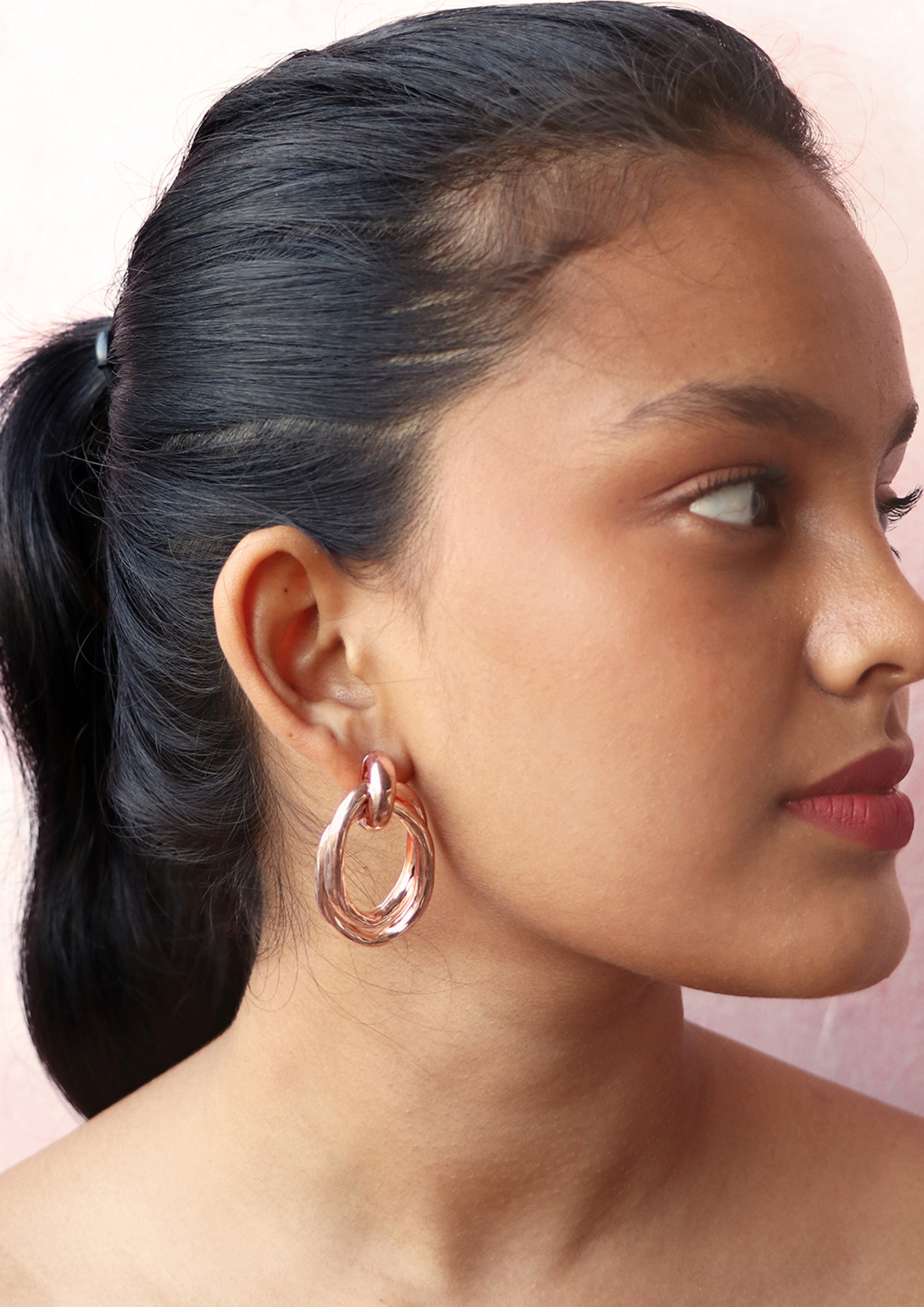 Chunky Bold Twisted Rose Gold-Toned Oversized Stud Earrings