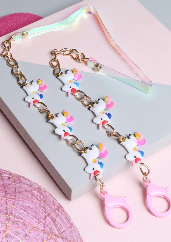 Multicolor Chain-link Cute Unicorn Charm & Acrylic Mask Chain Or Sunglass Chain