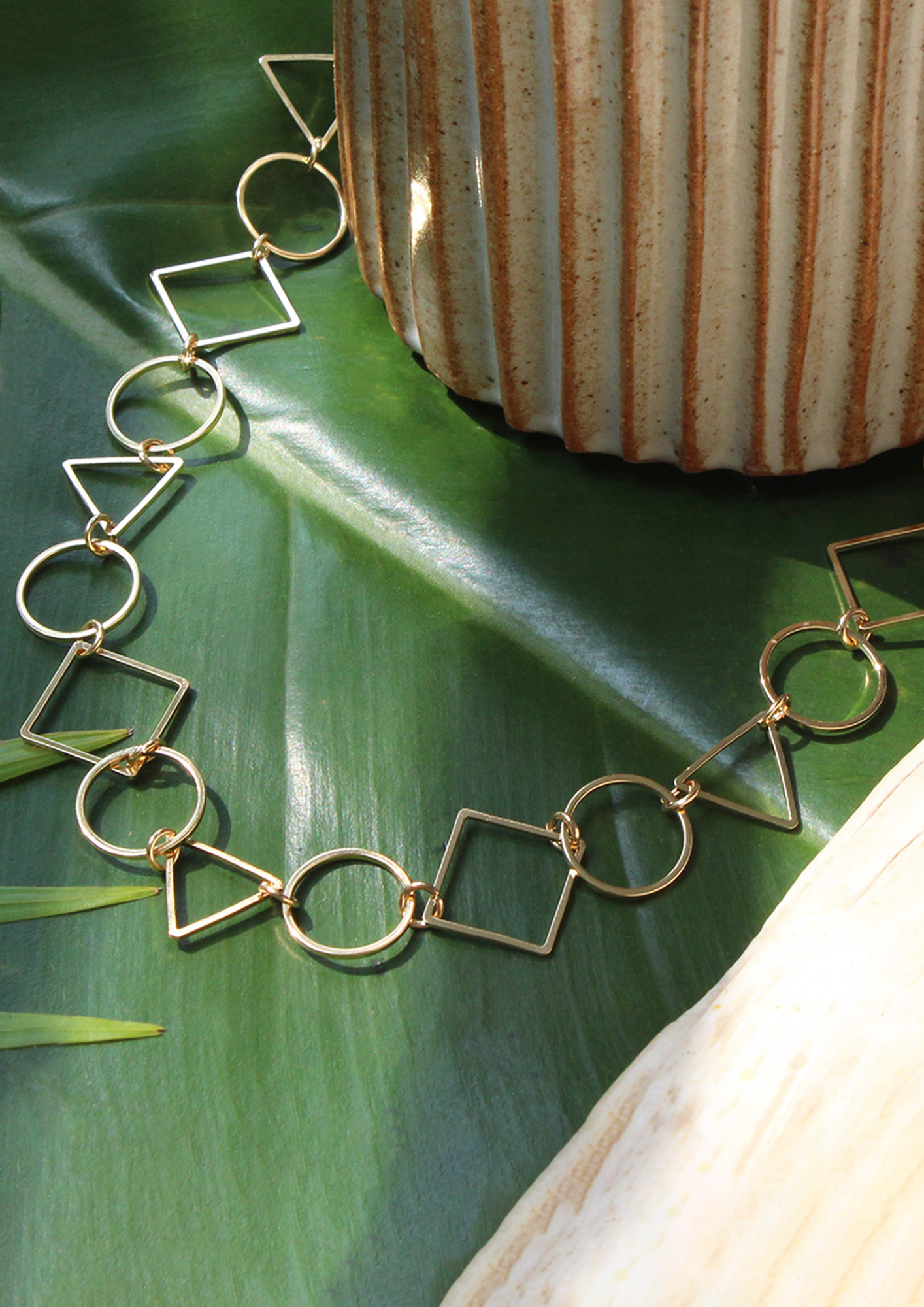 Geometric Shaped Pendant Gold-Toned Choker Necklace