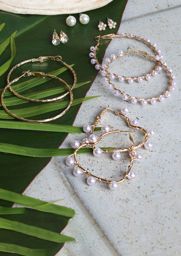Set Of 6 Gold-toned & Pearl Diamante Stud And Hoop Earrings