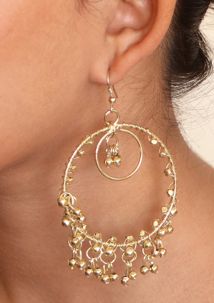 Oversized Handcrafted Ethnic Gold Ghungroo Hook Circular Drop Earrings