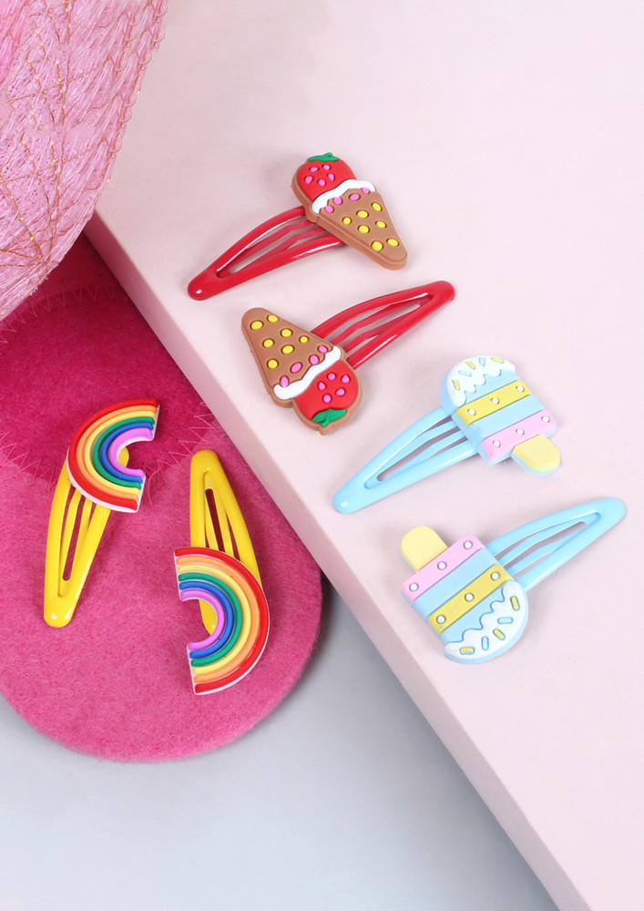 Set Of Three Ice Cream & Rainbow Multicolor Tik Tac Clips