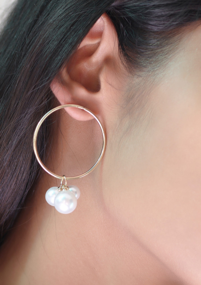 Oversized Pearl Drop Gold-toned Circular Dangler Earrings