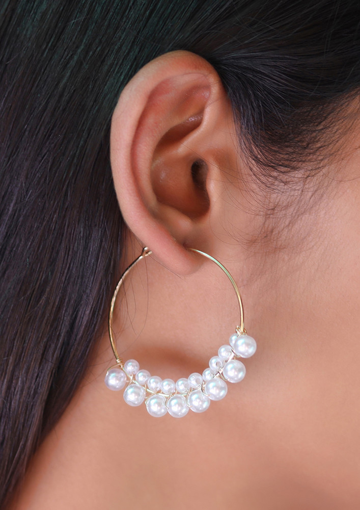 Oversized Pearl Studded Gold-toned Circular Hoop Earrings