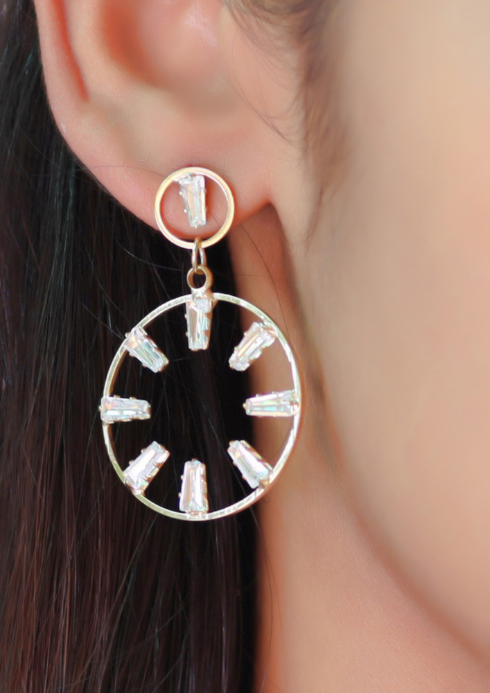 Contemporary Rhinestone Studded Metallic Circular Drop Earrings