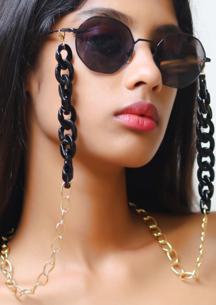 Metallic Gold-toned Chain-link Black Acrylic Mask Chain Or Sunglass Chain