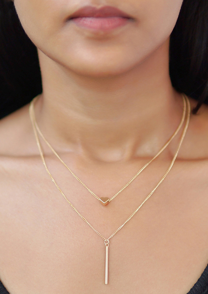 Heart & Bar Pendant Dainty Gold-toned Layered Necklace