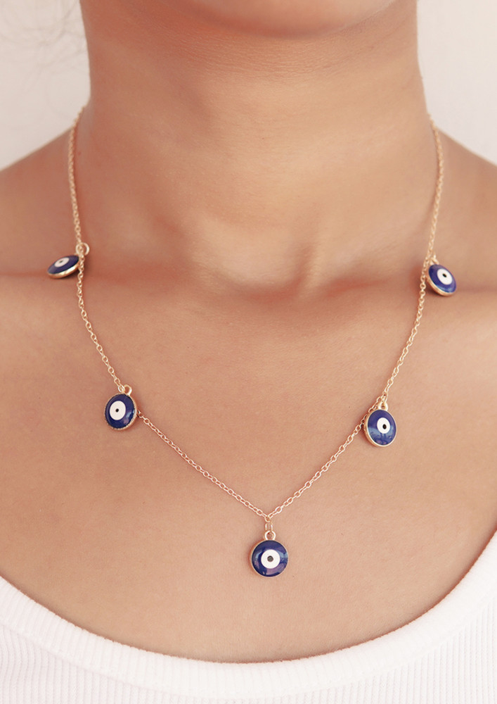 Evil Eye Mini Charms Gold-toned Dainty Necklace