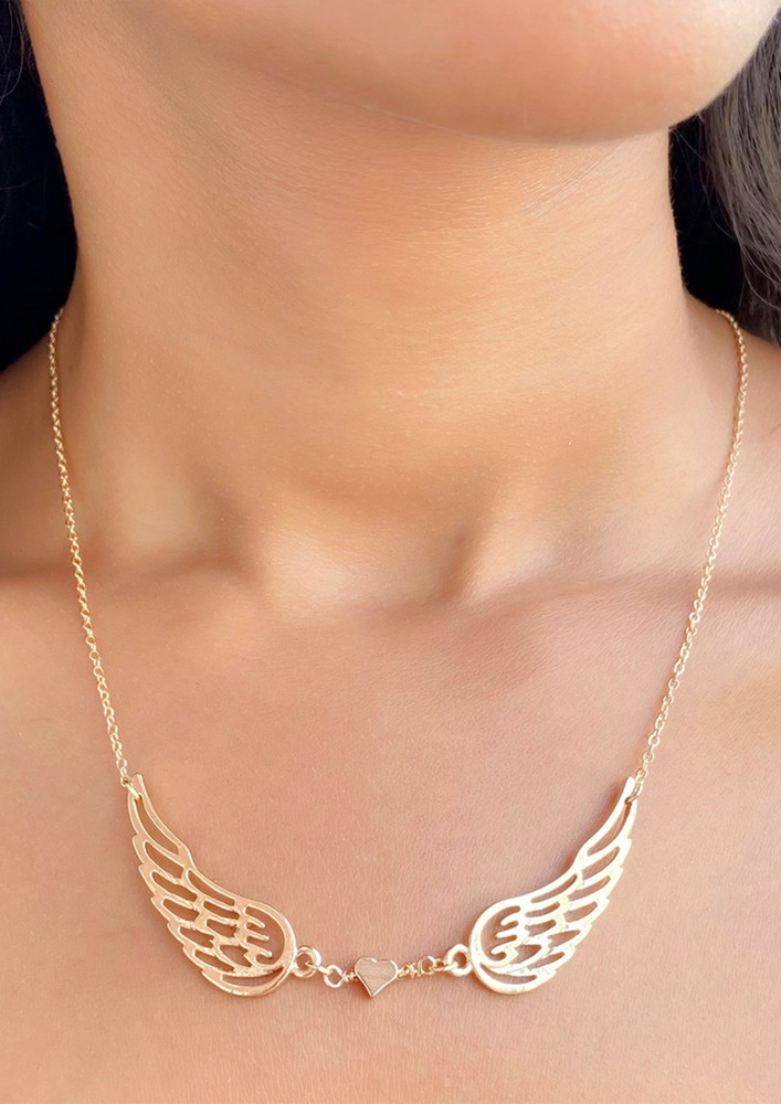 Heart Mini Pendant With Wings Gold-toned Dainty Necklace
