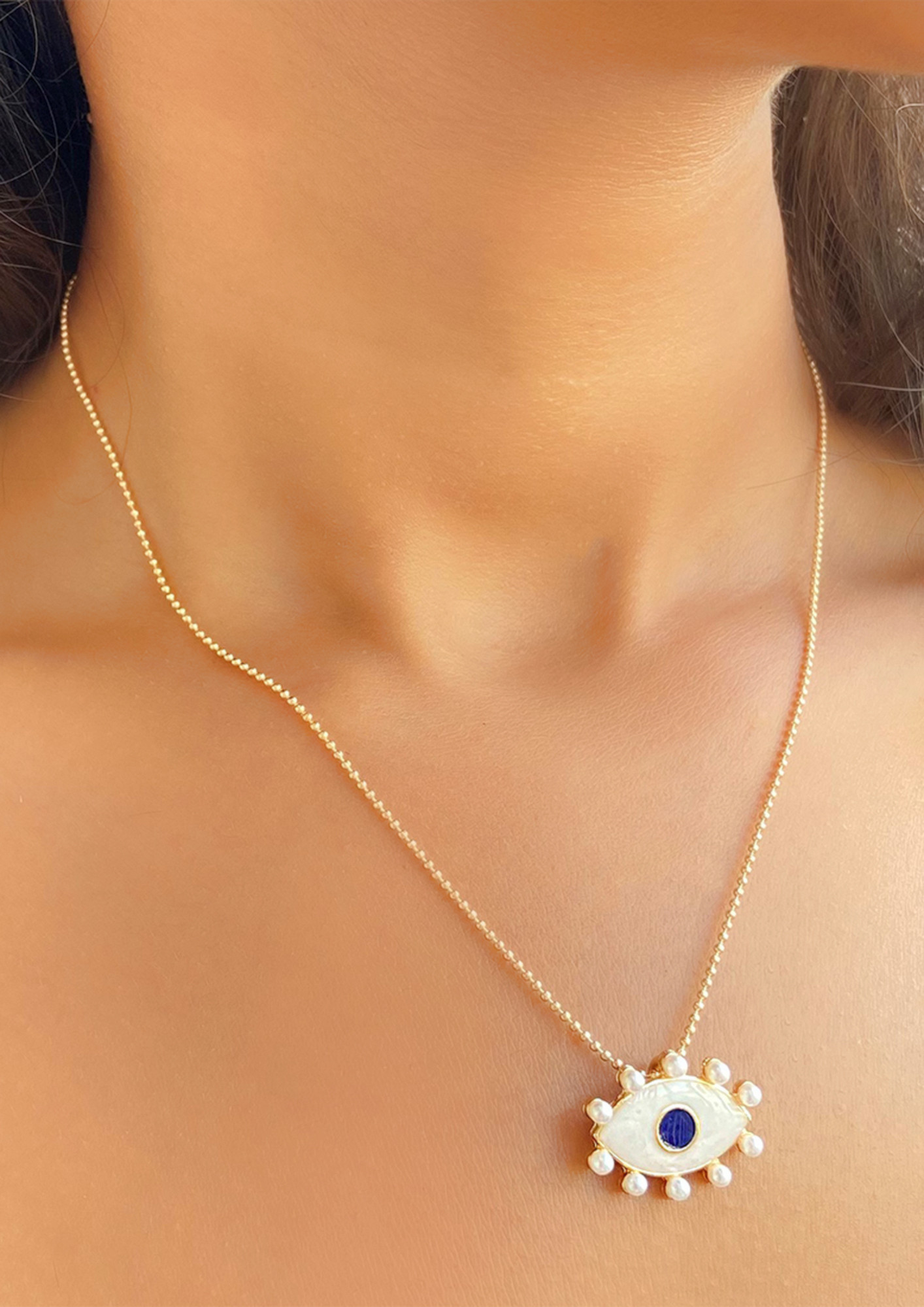 Evil Eye Mini Pendant White Enamel Gold-Toned Dainty Necklace