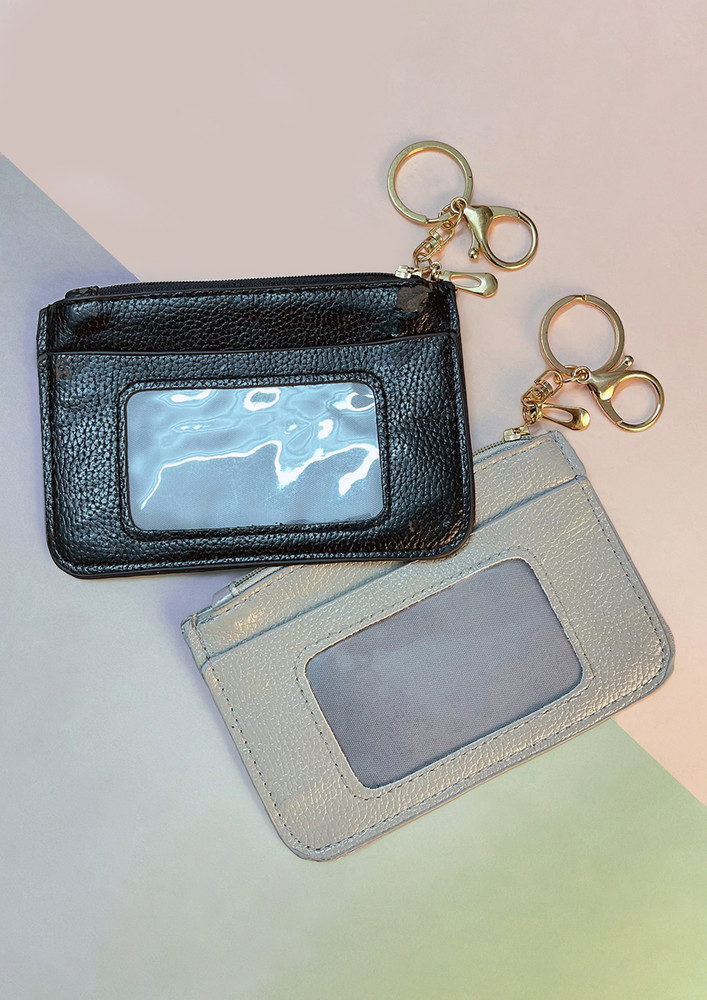 Set Of Two Black & Grey Mini Wallets With Key Ring & Hook