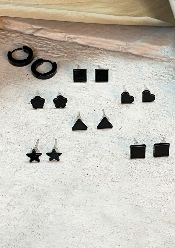 Set Of Two Unisex Silver & Black Mini Cuff Hoop Earrings