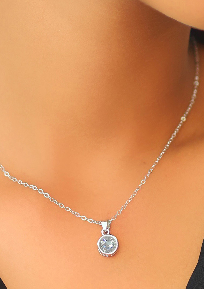 Ayesha Circular Diamante Stud Silver-Toned Mini Pendant Necklace