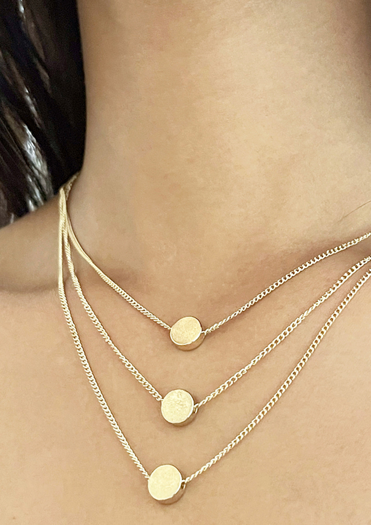 Circle Pendant Statement Gold-Toned Layered Necklace