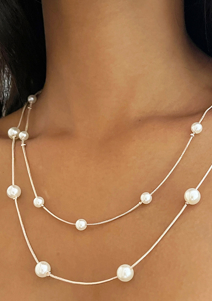 Pearl Charms Rose Gold-toned Double Layered Necklace