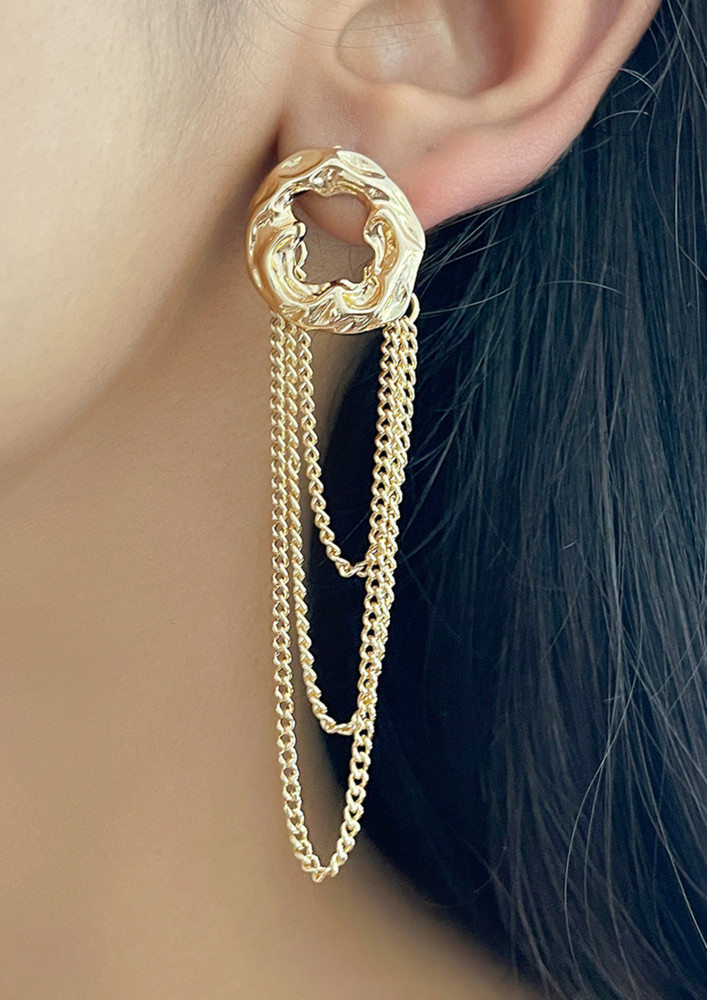 Oversized Hammered Circular Gold-toned & Tassel Drop Earrings