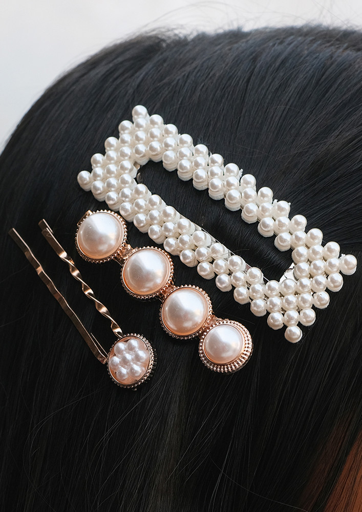 Set Of Four Statement Rose Gold-toned Pearl Studded Hairclips