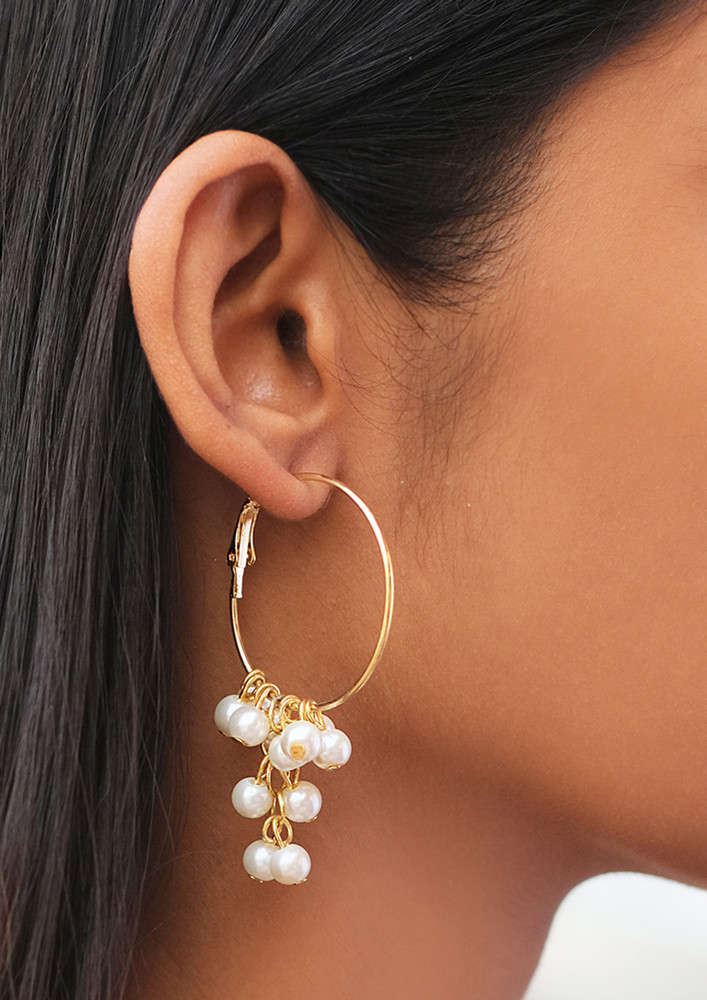 Oversized Pearl Drop Gold-toned Circular Hoop Earrings