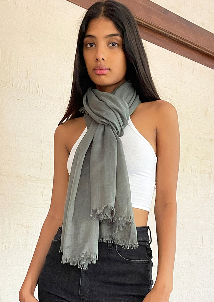 Contemporary Solid Olive Green Soft Polyester Scarf