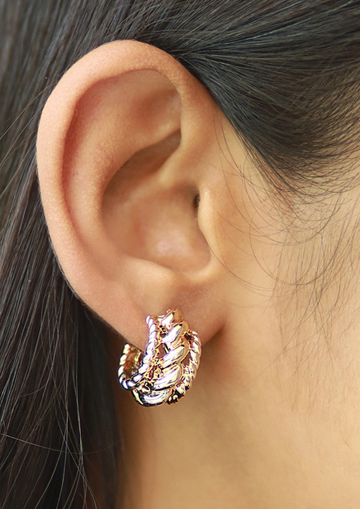 Contemporary Bold Gold-toned Braided Organic Metallic Mini Open-hoop Earrings