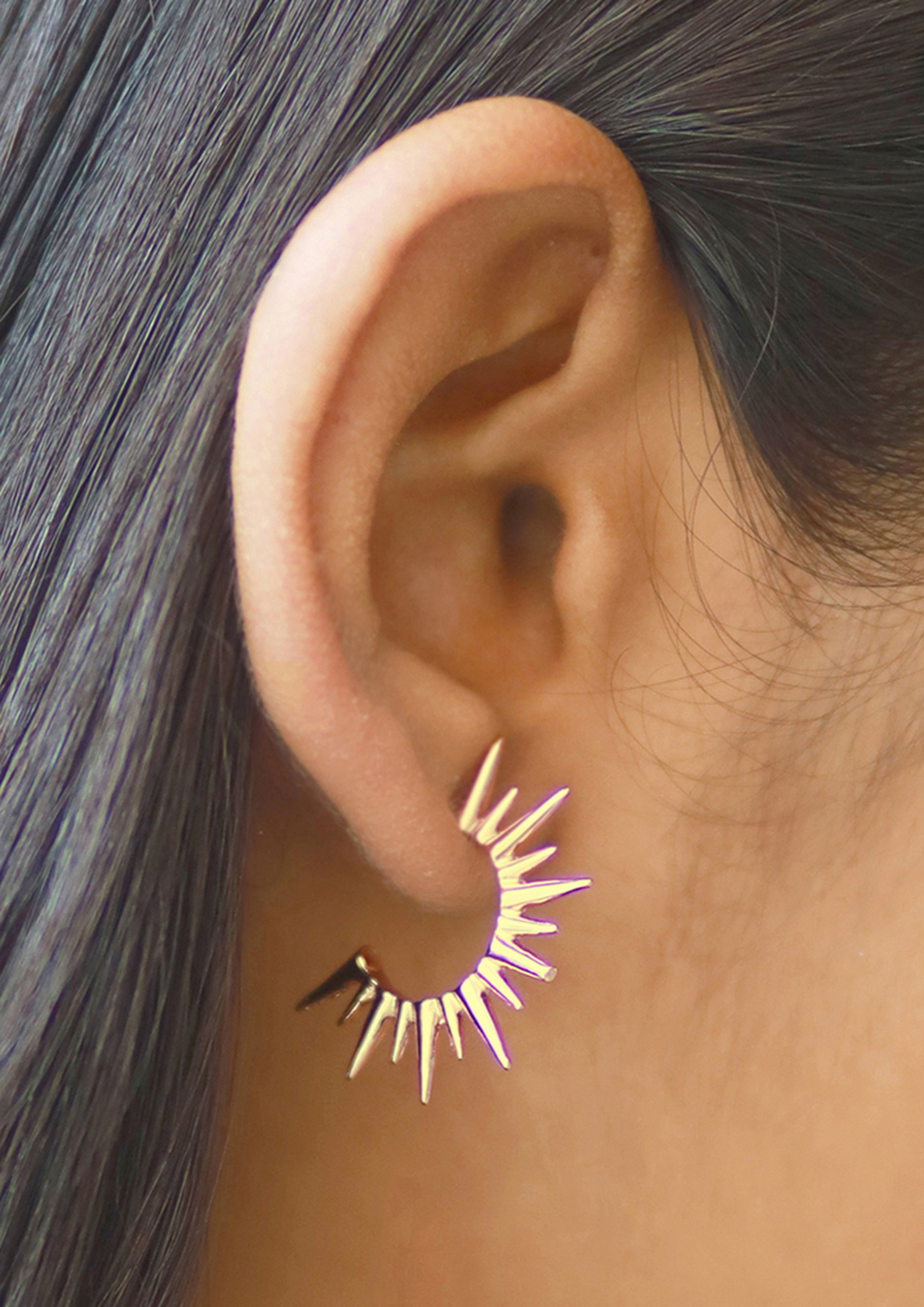 Contemporary Bold Gold-Toned Spikes Mini Open-Hoop Earrings