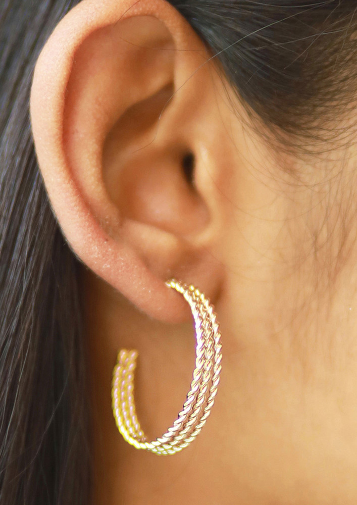 Contemporary Bold Gold-toned Triple-layered Twisted Hoop Earrings