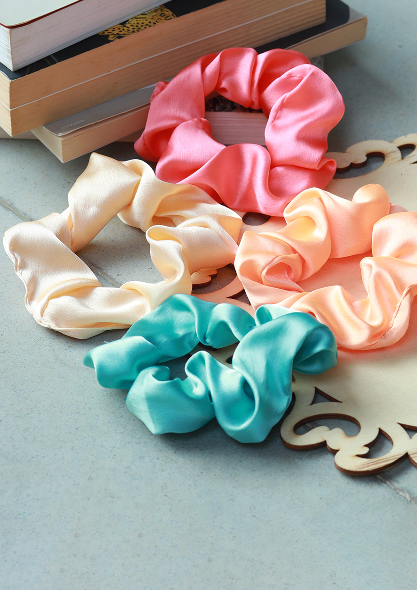 Buy Set Of Four Multicolor Satin Scrunchie Hair Ties for Women Online in  India