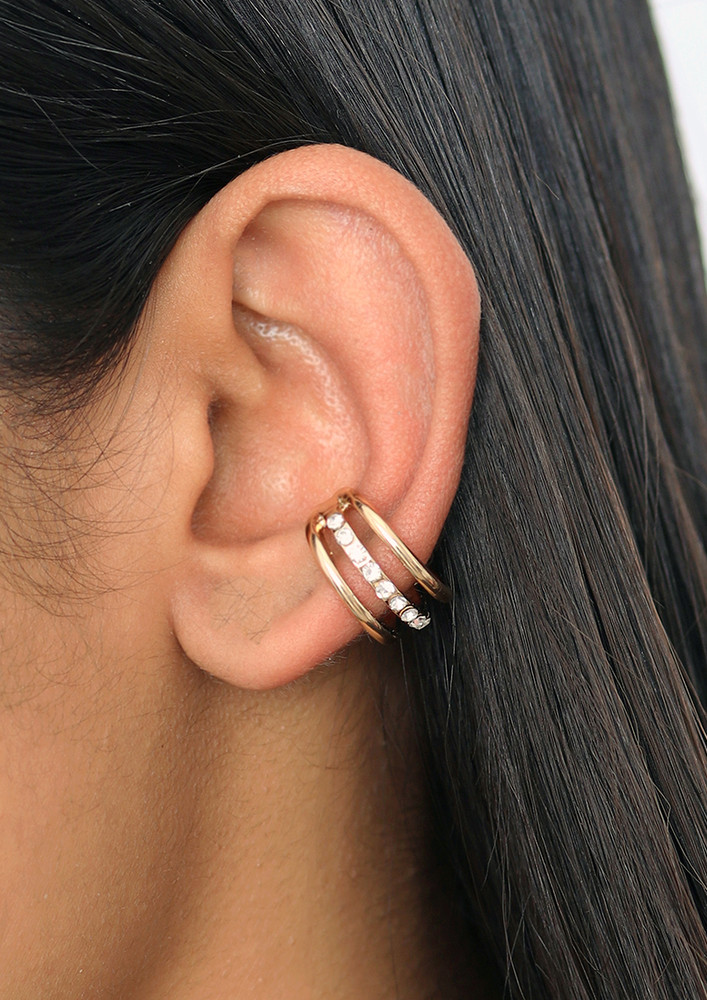 Oversized Diamante Studded Metallic Gold Cuff Earrings-8903705192266