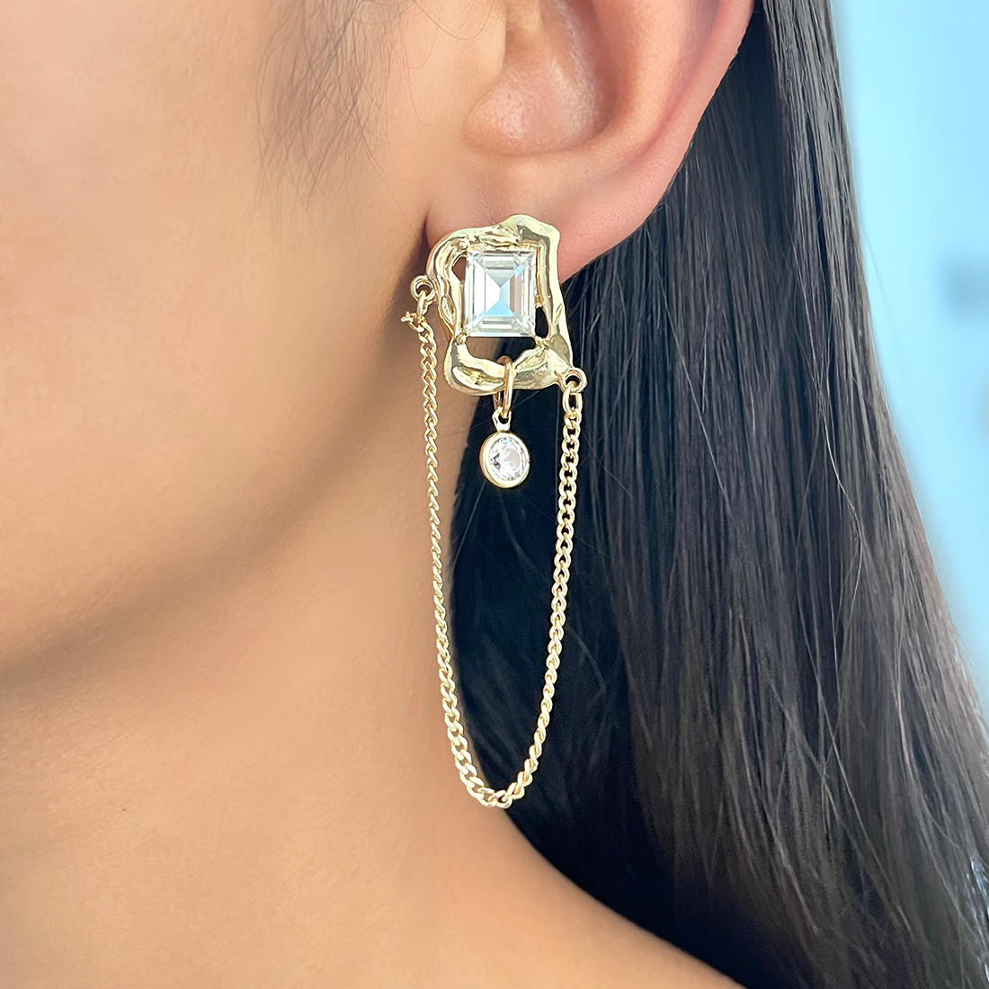 Buy Ayesha Oversized Hammered Square GoldToned Diamante Stud  Tassel Drop  Earrings for Women Online in India