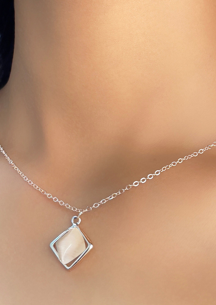 Ayesha Diamond Shaped Moonstone Stud Mini Pendant Rose Gold-Toned Dainty Necklace-8903705195892