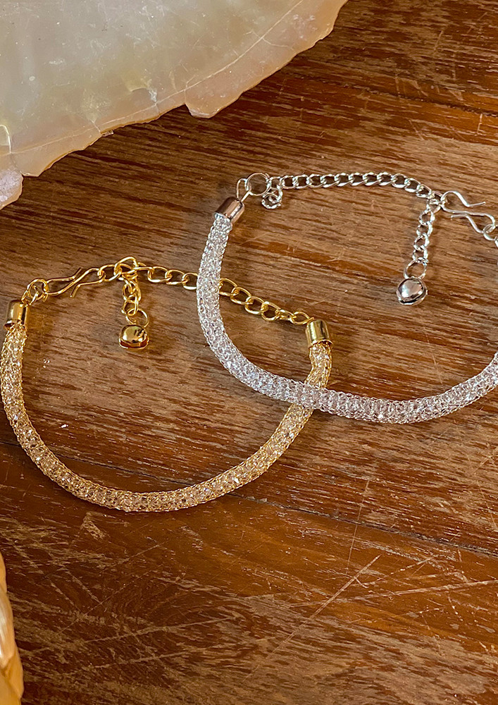 Ayesha Sparkling Set Of 2 Metallic Mesh Silver And Gold Adjustable Bracelets