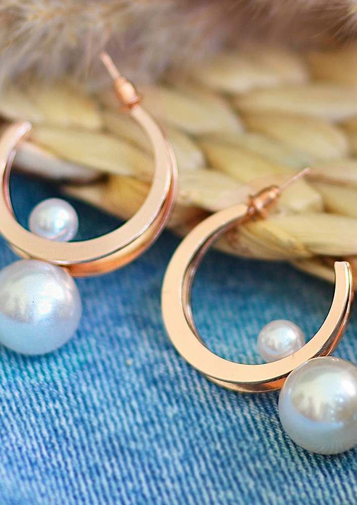 Ayesha Circular Rose-Gold Toned Pearl Drop Oversized Double Layer Hoop Earrings