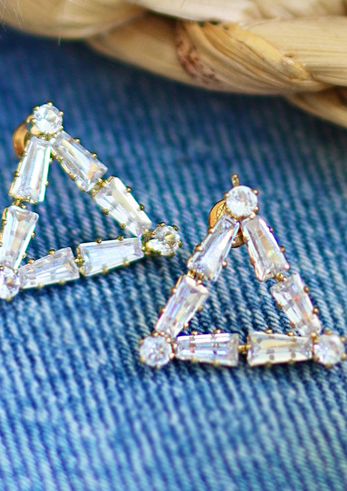 Ayesha Rhinestone Studded Triangular Gold-Toned Stud Earrings