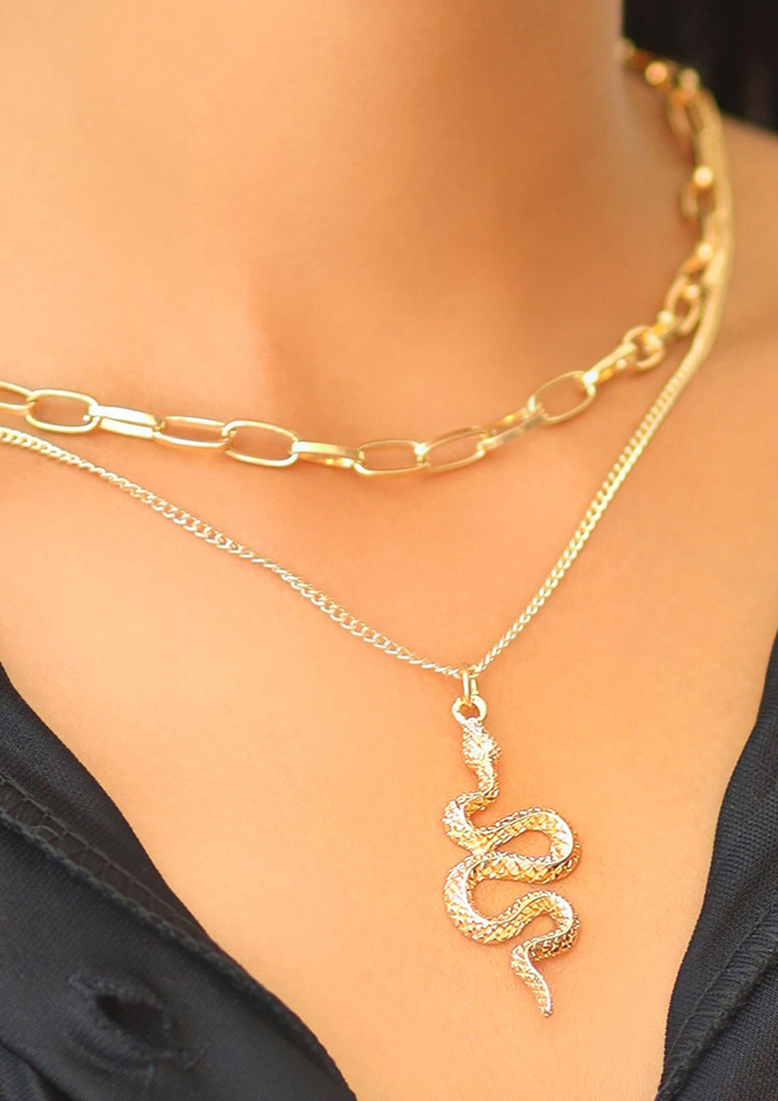 Ayesha Chunky Chain-Link Snake Pendant Gold-Toned Multi-Layered Necklace