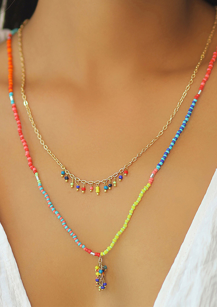 Ayesha Multicolor Beaded Gold-Toned Long Layered Necklace