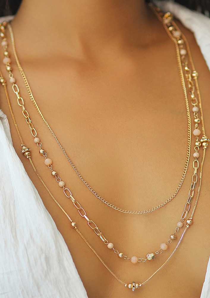 Ayesha Beaded Gold-Toned Triple Layered Long Boho Necklace
