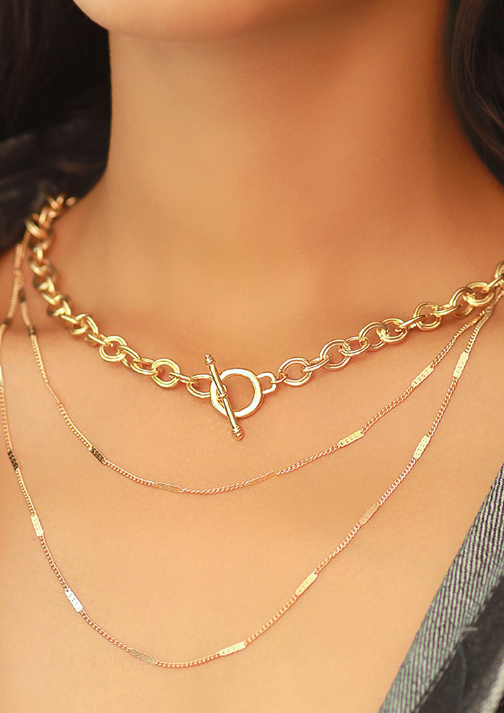 Ayesha Chunky Bold Gold-Toned Chain Link Layered Necklace