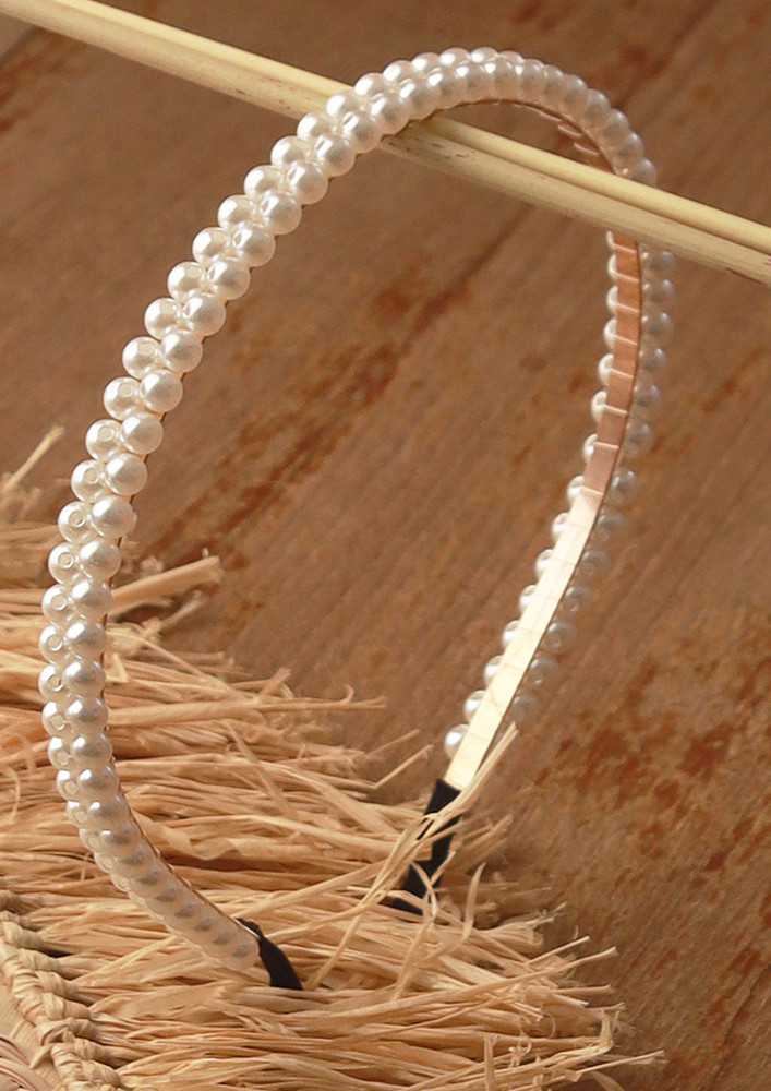 Ayesha White Pearls Double Layer Studded Gold-Toned Hairband